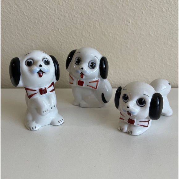 Other - Vintage Anthropomorphic Dog Puppy Googly Big Eye Japan Figurine Kitsch Set Of 3